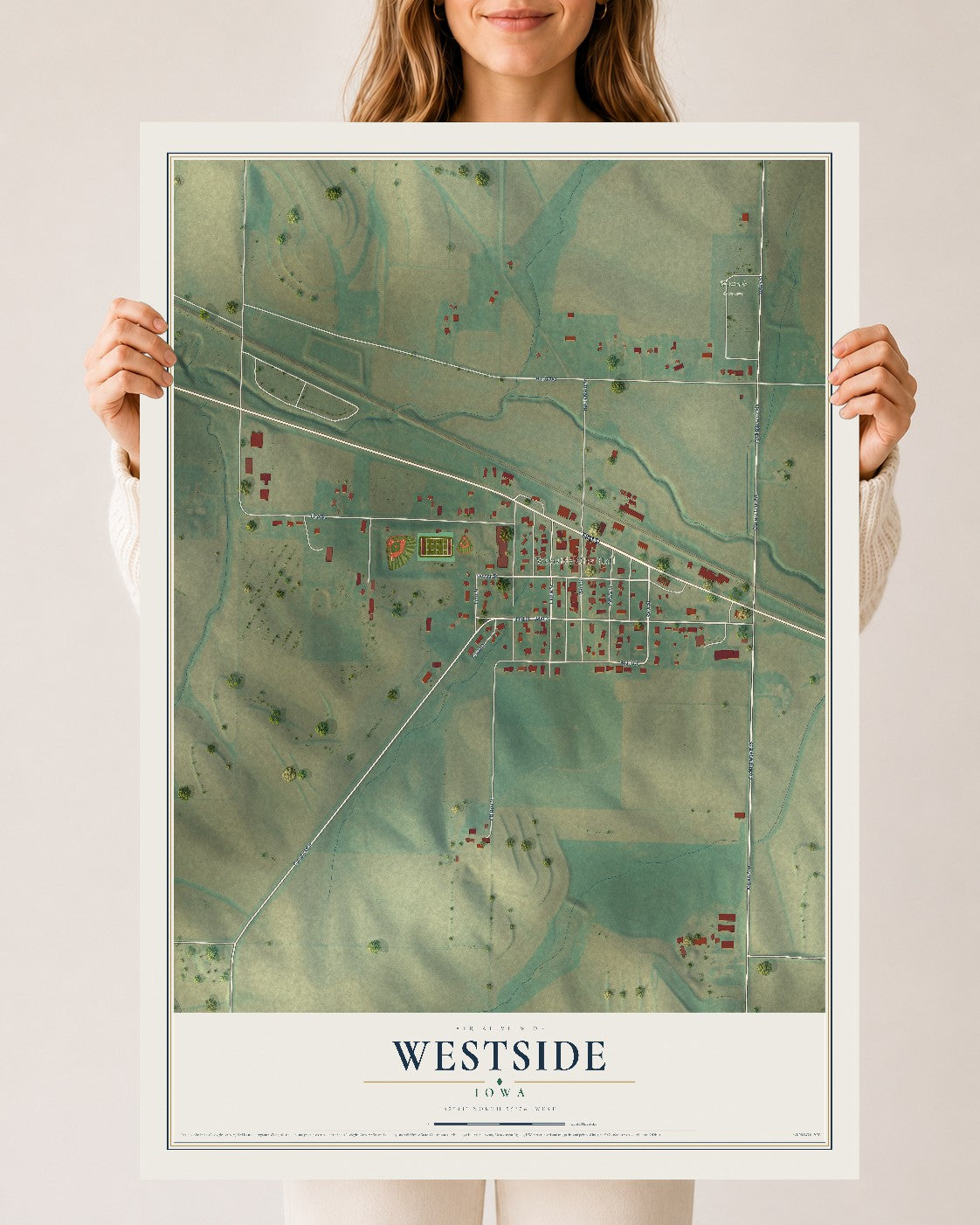 Map of Westside, Iowa, 24 x 36 inch unframed archival matte print