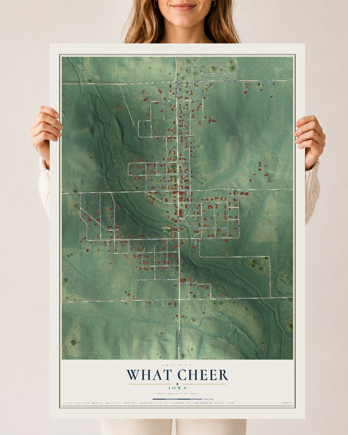 Map of What Cheer, Iowa, 24 x 36 inch unframed archival matte print
