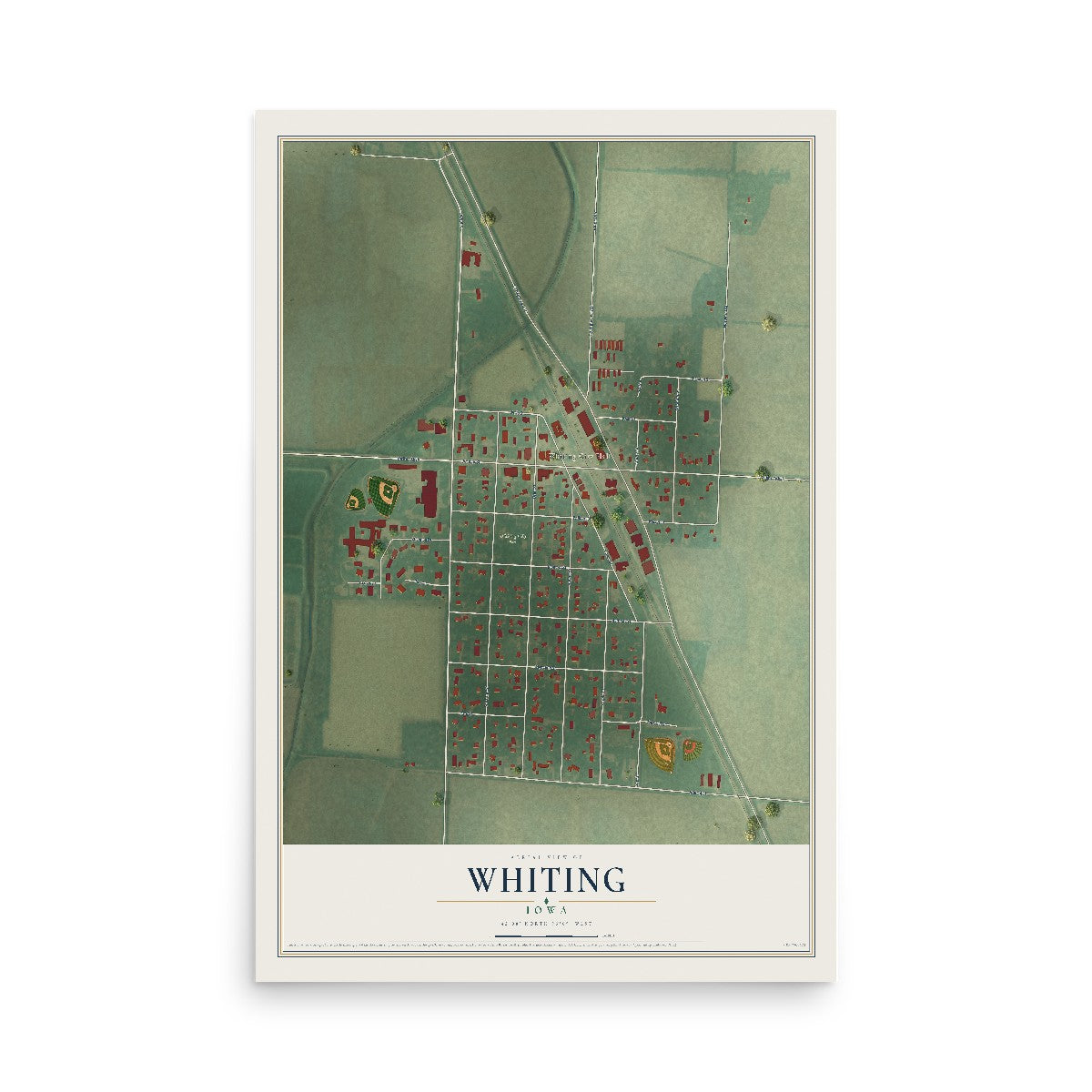 Map of Whiting, Iowa, 12 x 18 inch unframed archival matte print