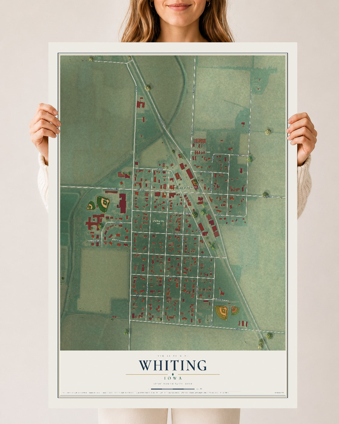 Map of Whiting, Iowa, 24 x 36 inch unframed archival matte print