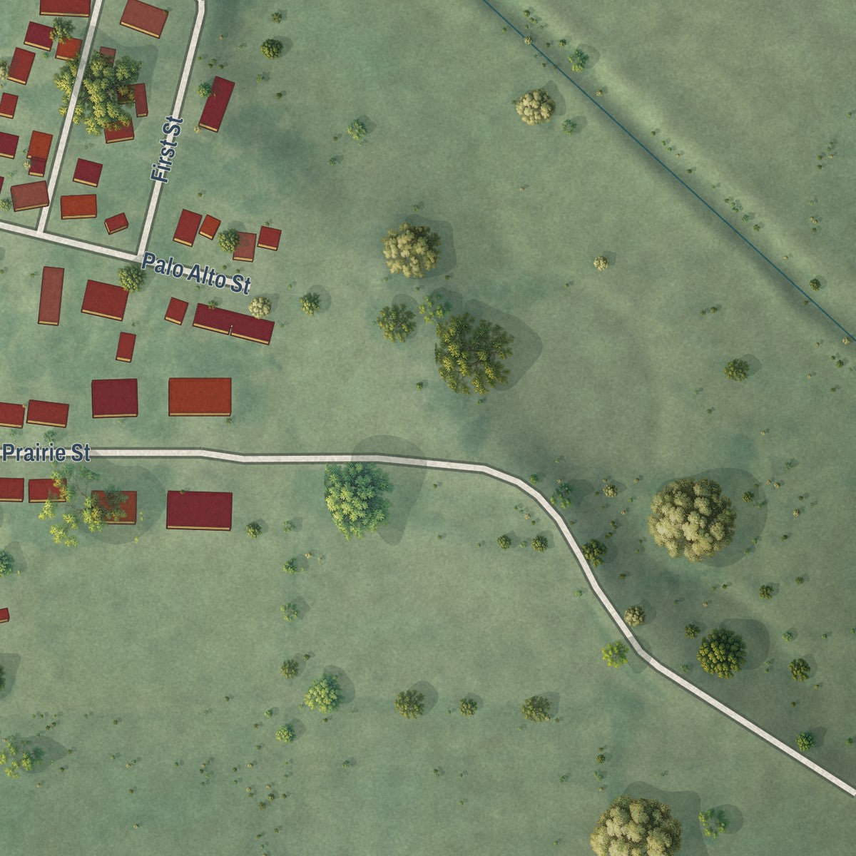 Second close-up of the map of Whittemore, Iowa print showing more streets and buildings