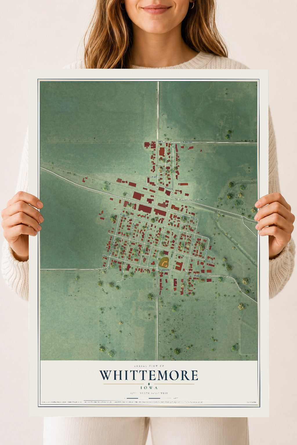 Map of Whittemore, Iowa, 18 x 24 inch unframed archival matte print