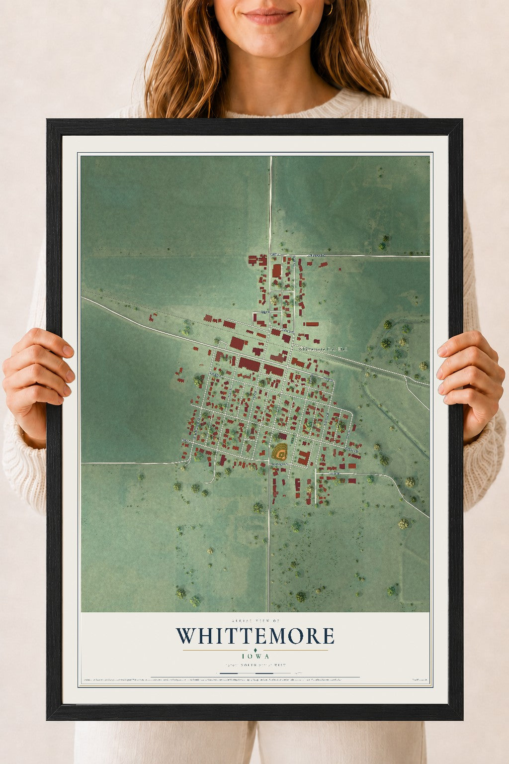 Map of Whittemore, Iowa, 18 x 24 inch print in a black wood frame