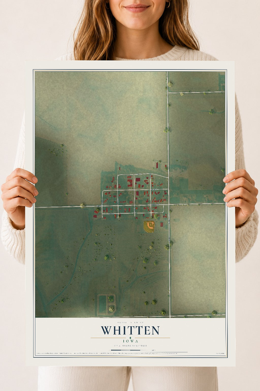 Map of Whitten, Iowa, 18 x 24 inch unframed archival matte print