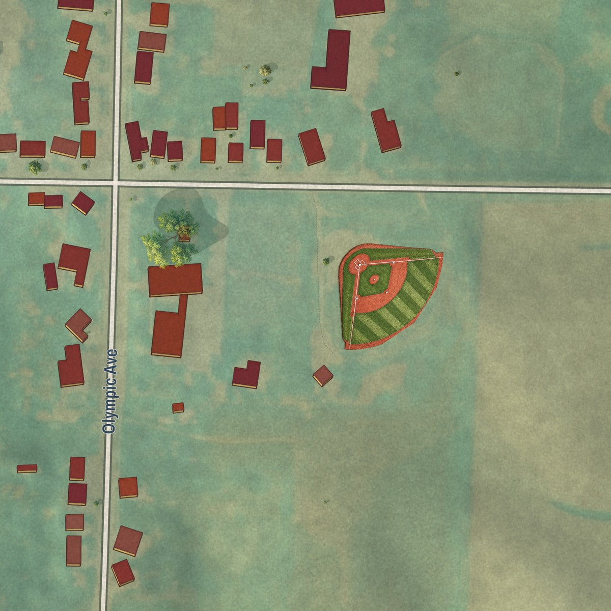 Close-up of the map of Willey, Iowa print showing street and building detail