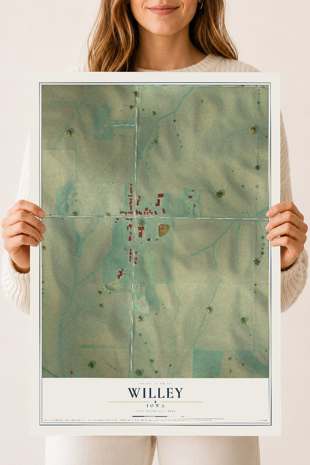 Map of Willey, Iowa, 18 x 24 inch unframed archival matte print
