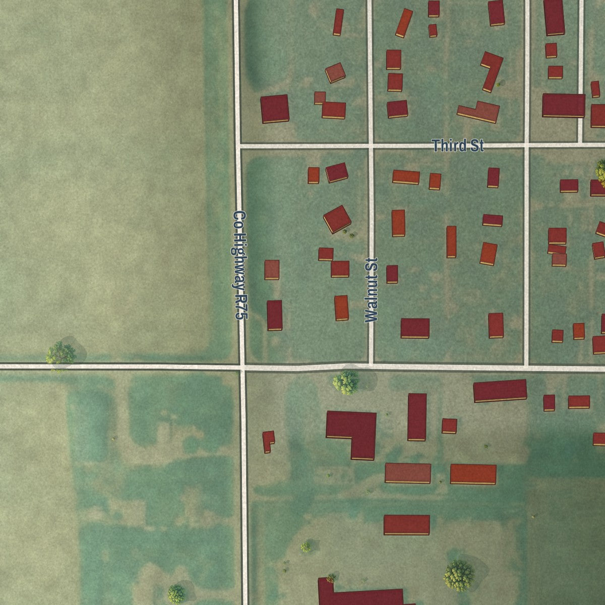Second close-up of the map of Williams, Iowa print showing more streets and buildings