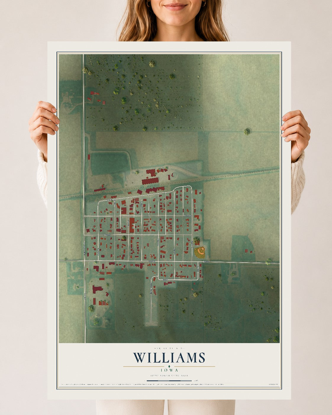 Map of Williams, Iowa, 24 x 36 inch unframed archival matte print