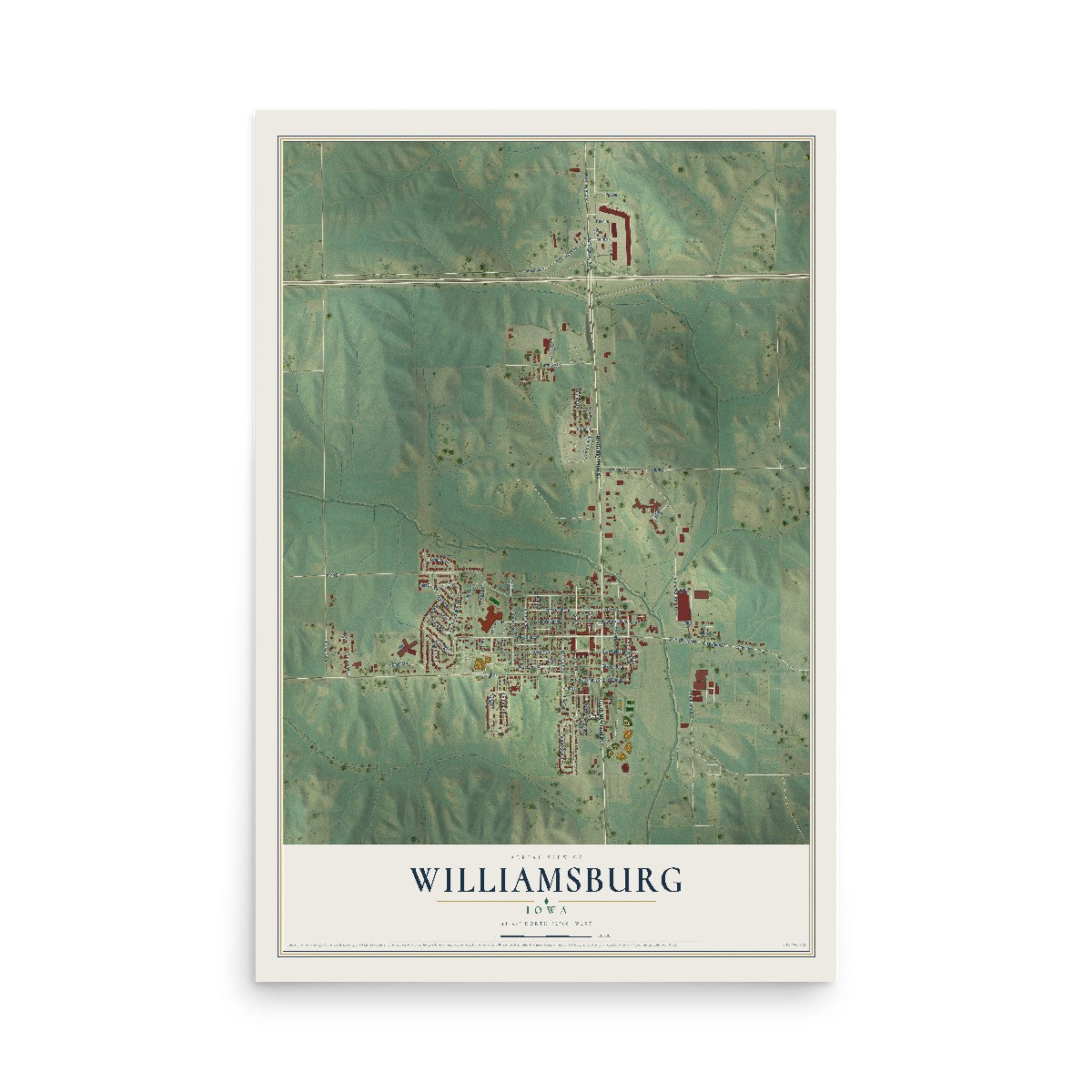 Map of Williamsburg, Iowa, 12 x 18 inch unframed archival matte print