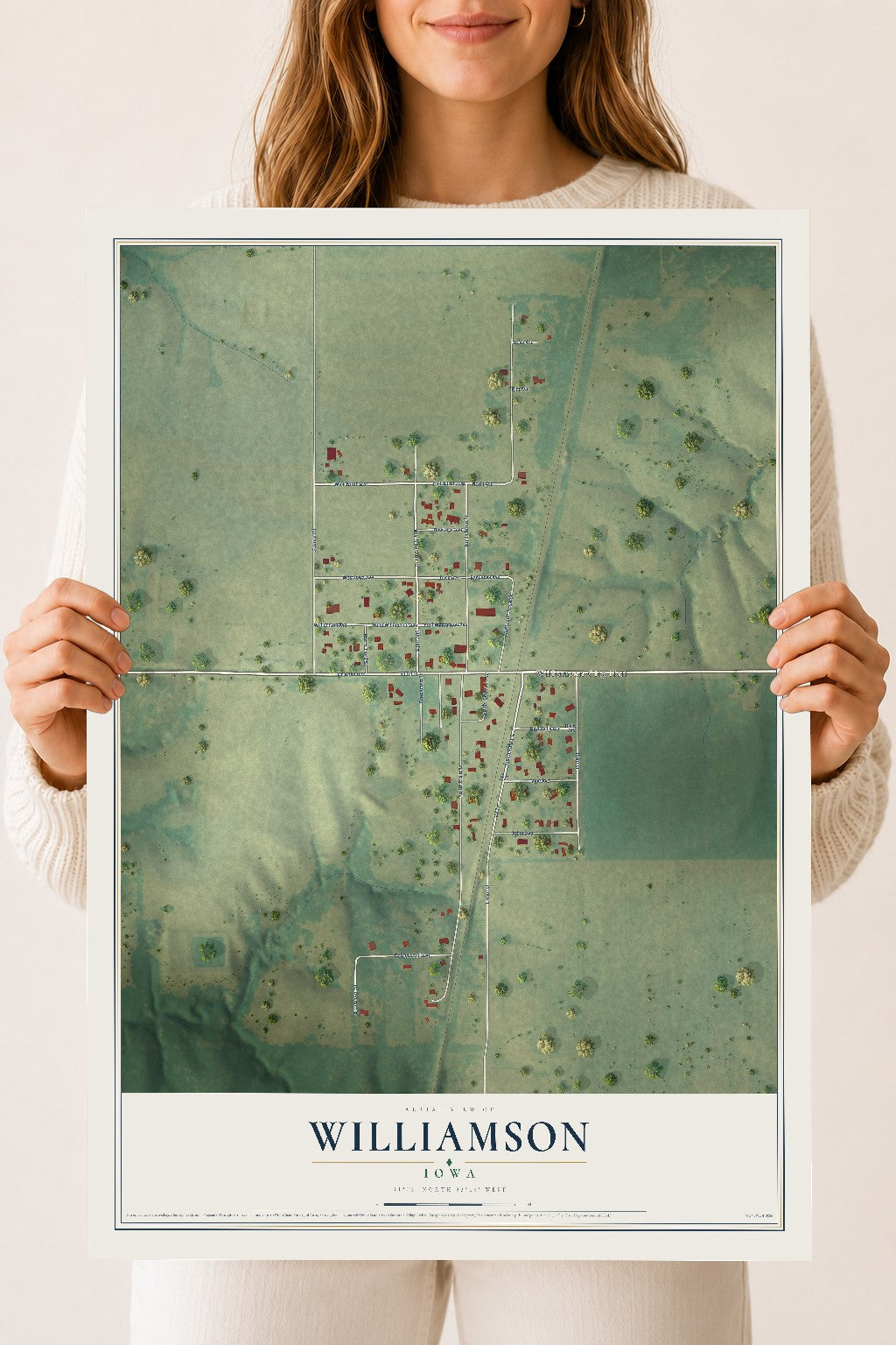 Map of Williamson, Iowa, 18 x 24 inch unframed archival matte print