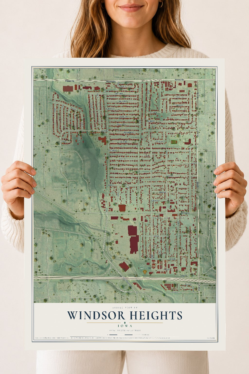 Map of Windsor Heights, Iowa, 18 x 24 inch unframed archival matte print
