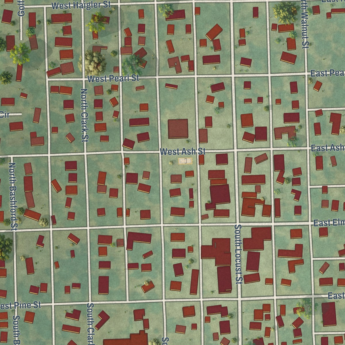 Close-up of the map of Winfield, Iowa print showing street and building detail