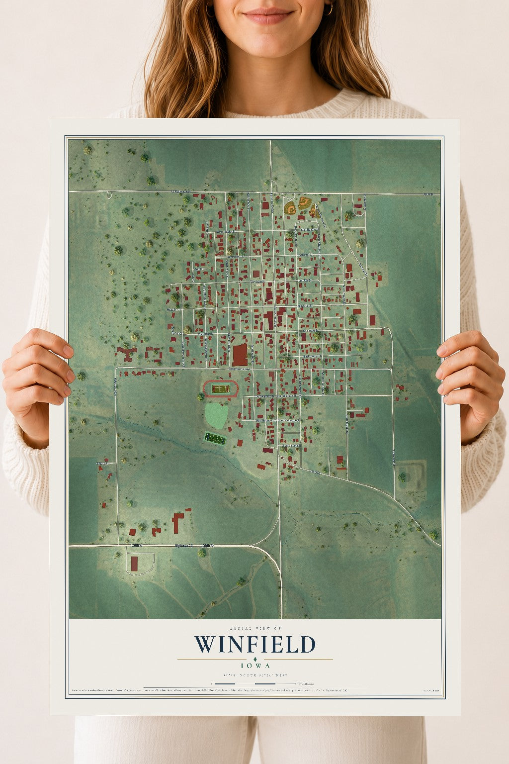 Map of Winfield, Iowa, 18 x 24 inch unframed archival matte print