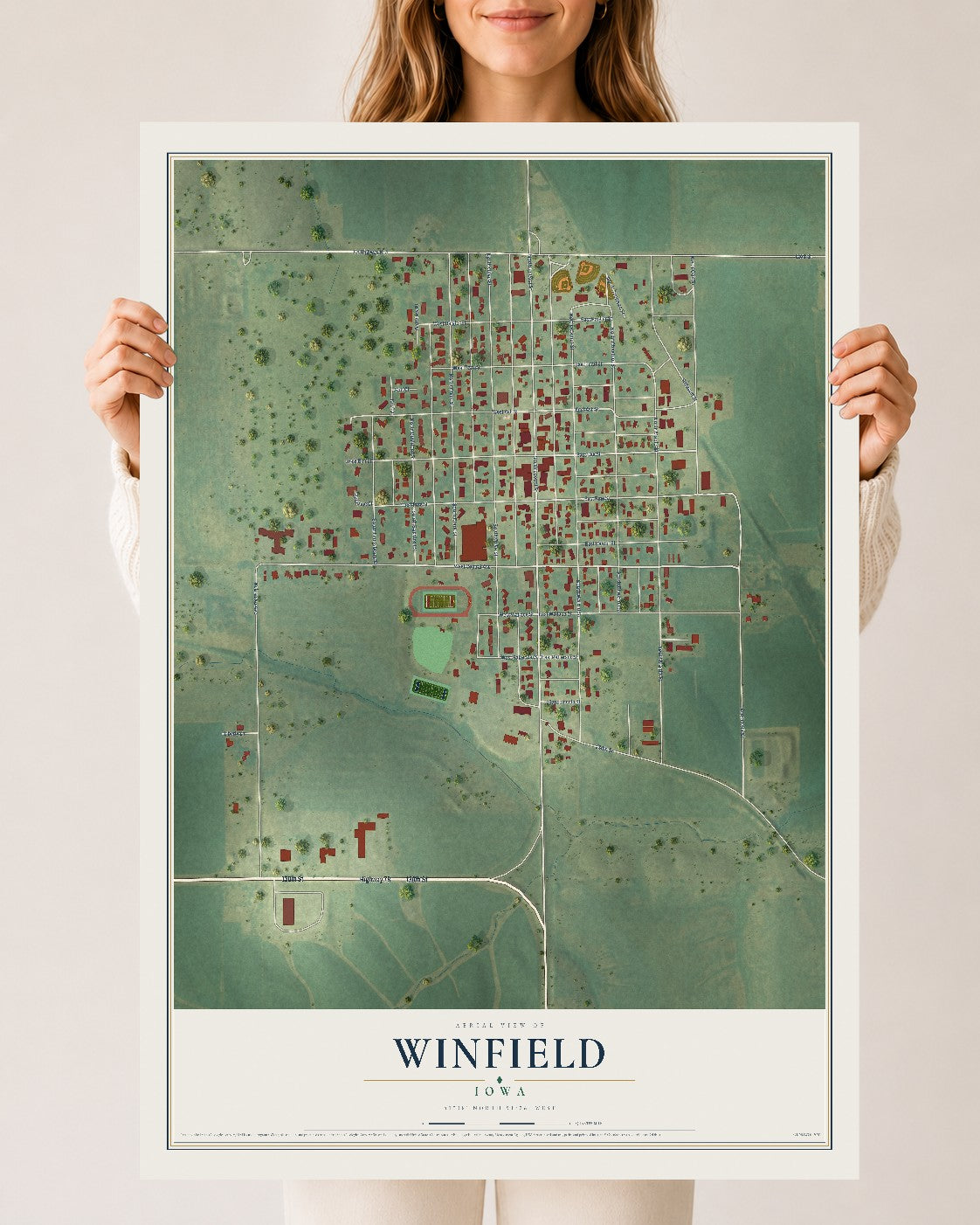 Map of Winfield, Iowa, 24 x 36 inch unframed archival matte print