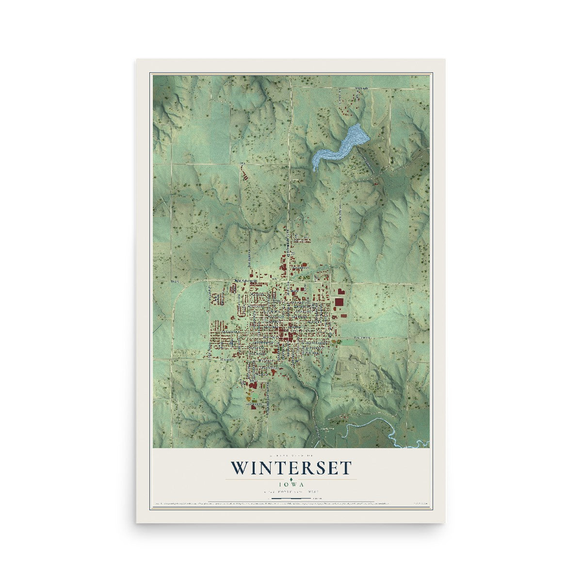 Map of Winterset, Iowa, 12 x 18 inch unframed archival matte print
