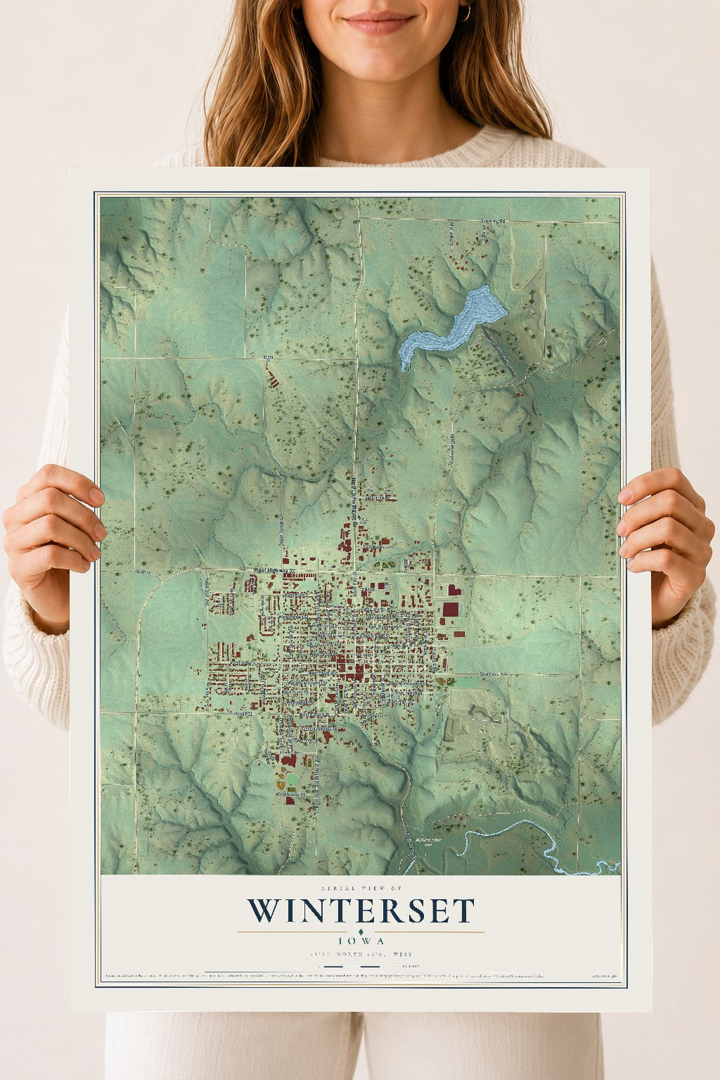 Map of Winterset, Iowa, 18 x 24 inch unframed archival matte print