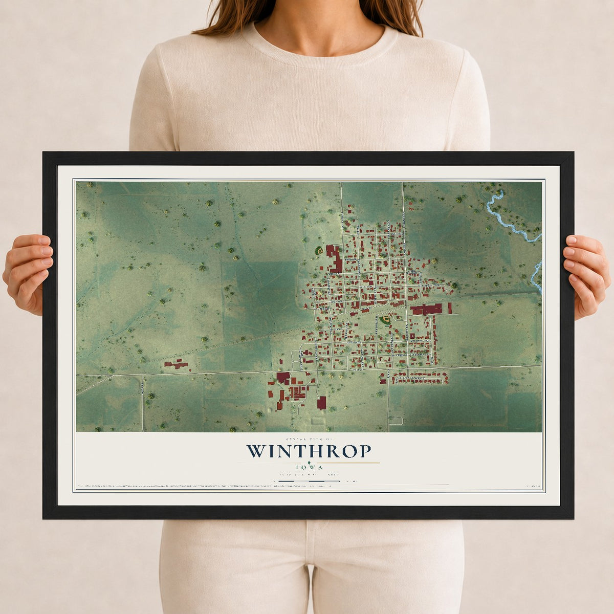 Map of Winthrop, Iowa, 12 x 18 inch print in a black wood frame
