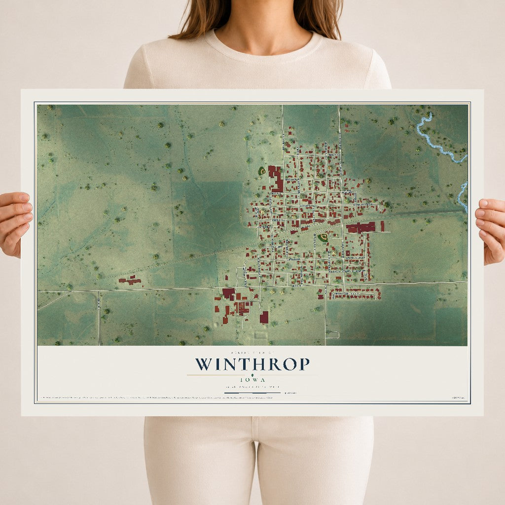 Map of Winthrop, Iowa, 18 x 24 inch unframed archival matte print