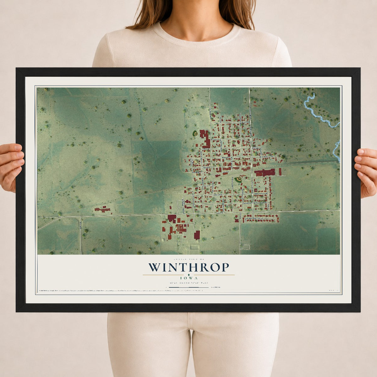 Map of Winthrop, Iowa, 18 x 24 inch print in a black wood frame