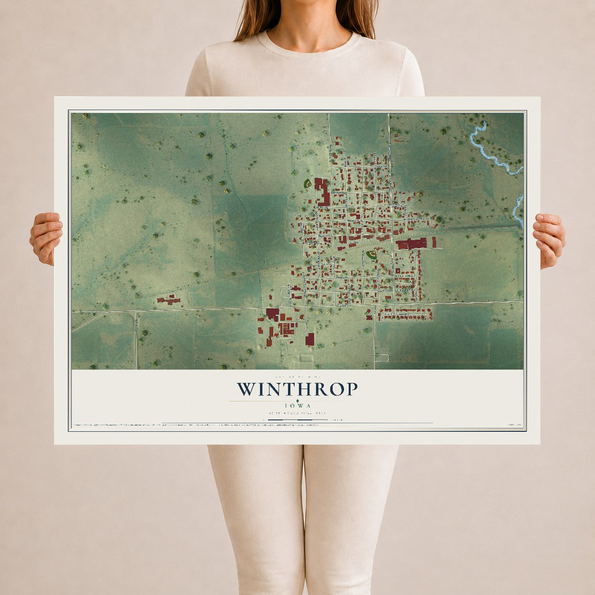 Map of Winthrop, Iowa, 24 x 36 inch unframed archival matte print