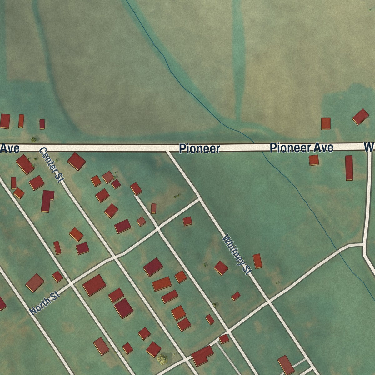 Close-up of the map of Wiota, Iowa print showing street and building detail