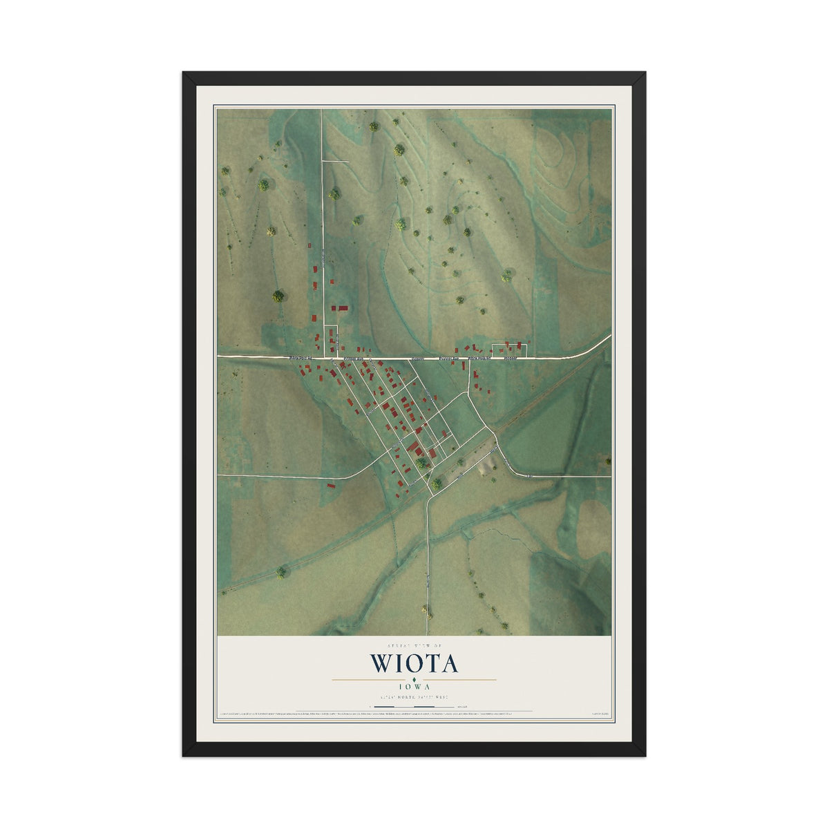 Map of Wiota, Iowa, 12 x 18 inch print in a black wood frame
