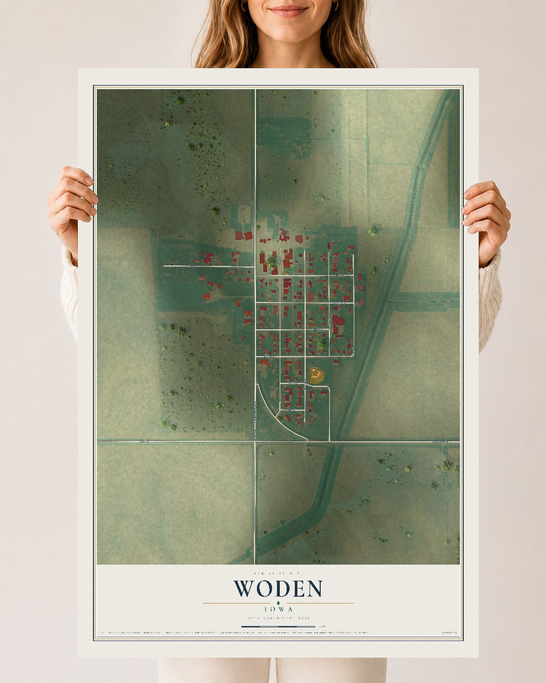 Map of Woden, Iowa, 24 x 36 inch unframed archival matte print
