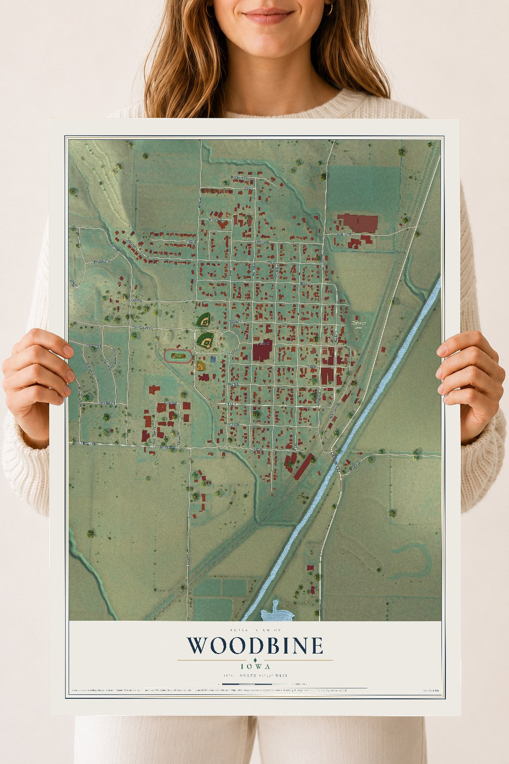 Map of Woodbine, Iowa, 18 x 24 inch unframed archival matte print