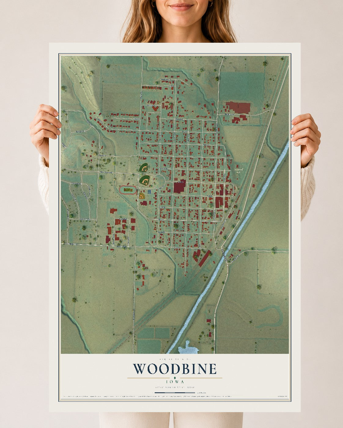 Map of Woodbine, Iowa, 24 x 36 inch unframed archival matte print