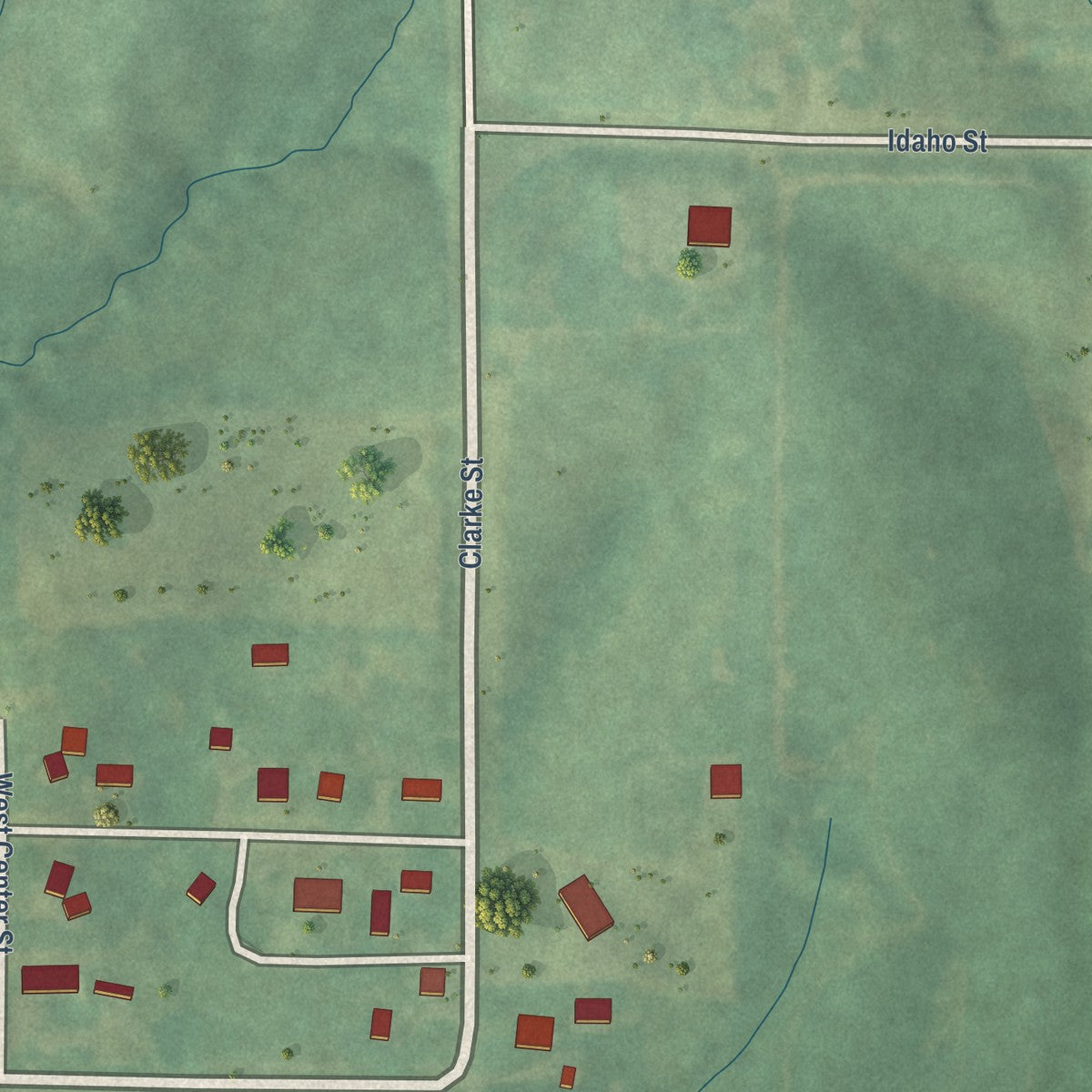 Second close-up of the map of Woodburn, Iowa print showing more streets and buildings