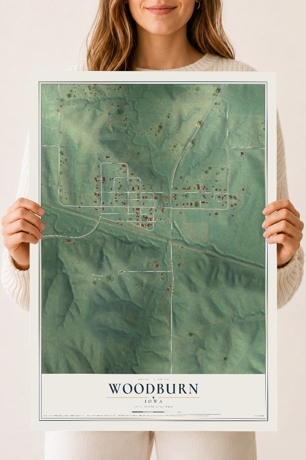 Map of Woodburn, Iowa, 18 x 24 inch unframed archival matte print