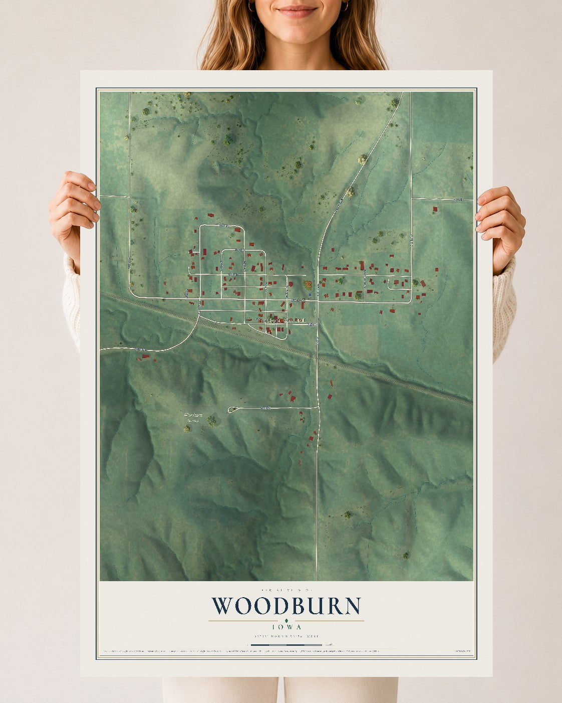 Map of Woodburn, Iowa, 24 x 36 inch unframed archival matte print