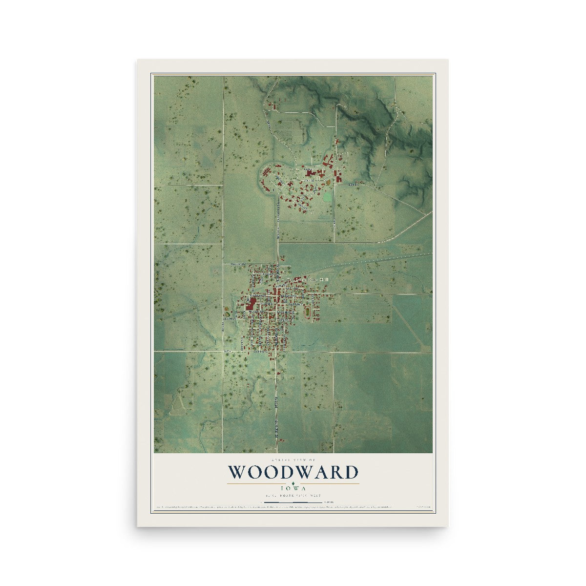 Map of Woodward, Iowa, 12 x 18 inch unframed archival matte print