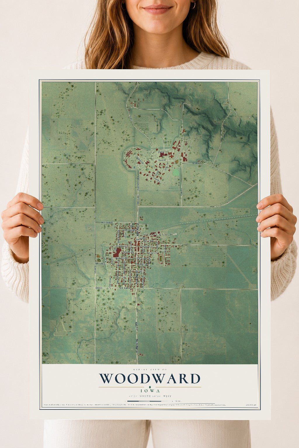 Map of Woodward, Iowa, 18 x 24 inch unframed archival matte print