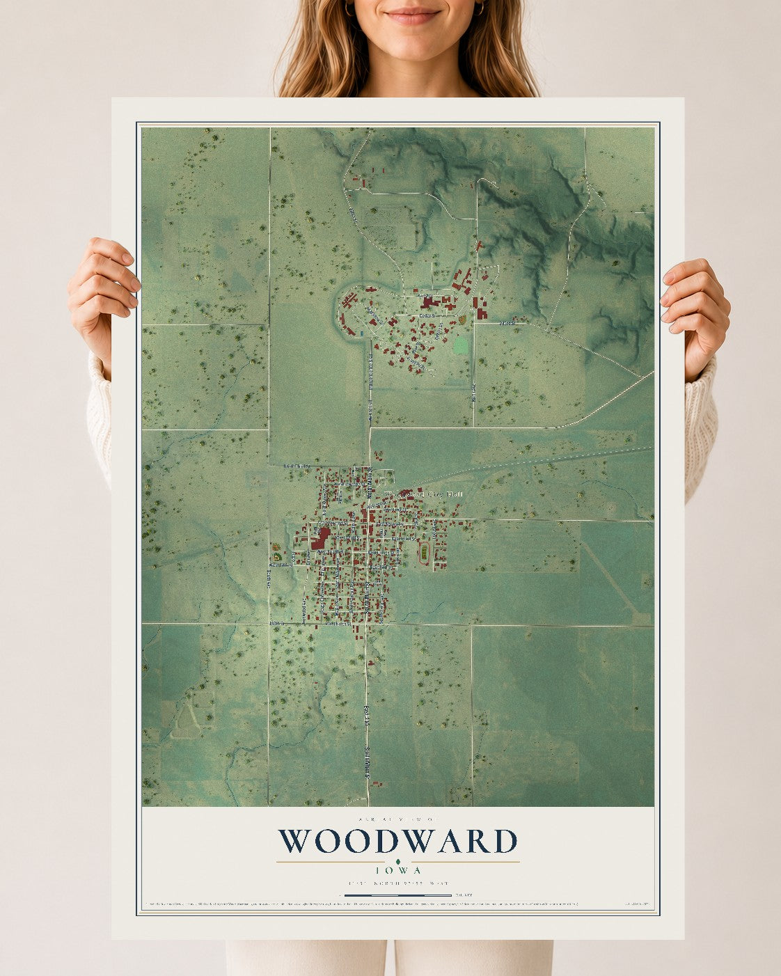 Map of Woodward, Iowa, 24 x 36 inch unframed archival matte print