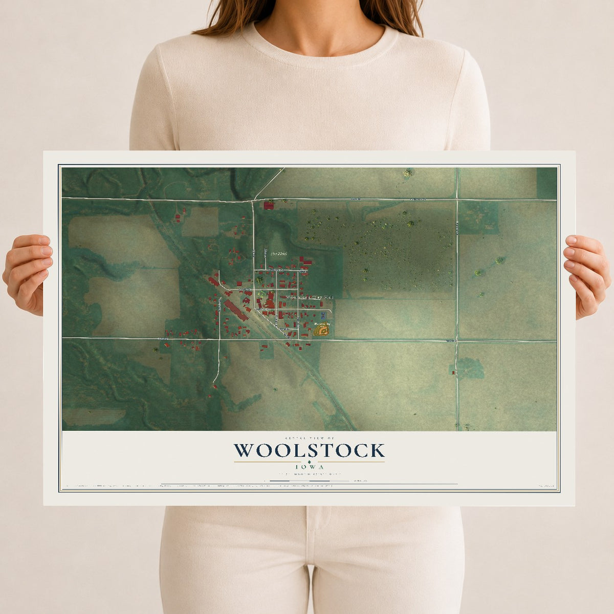 Map of Woolstock, Iowa, 12 x 18 inch unframed archival matte print
