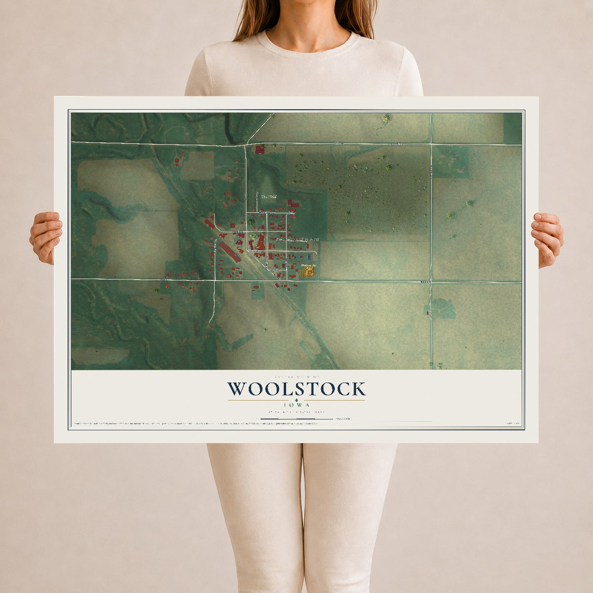 Map of Woolstock, Iowa, 24 x 36 inch unframed archival matte print