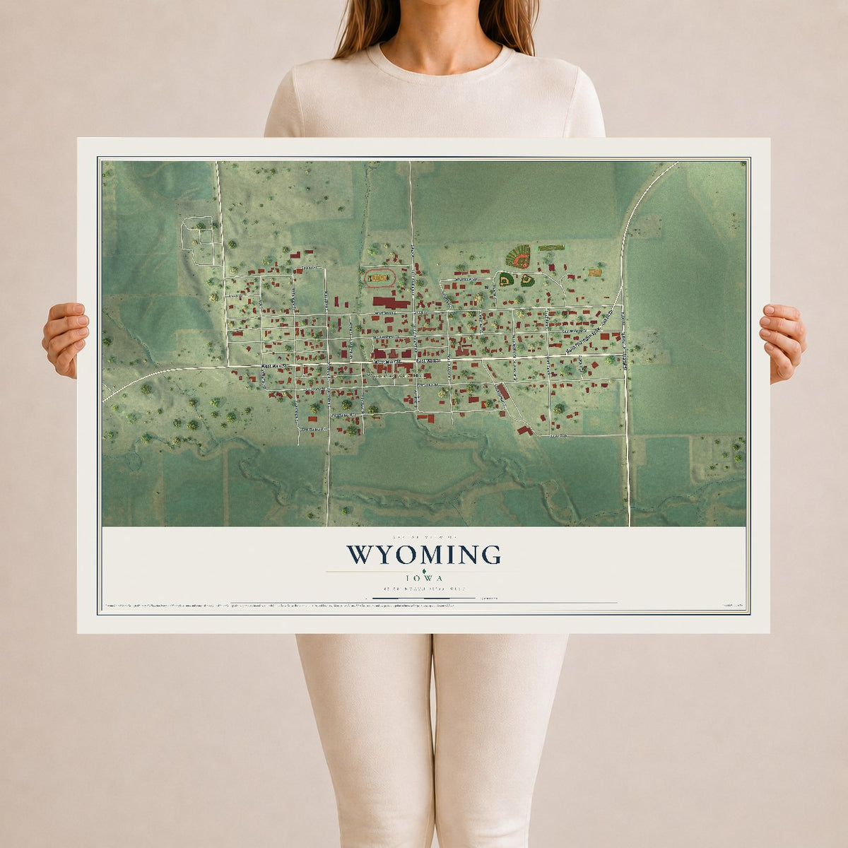 Map of Wyoming, Iowa, 24 x 36 inch unframed archival matte print