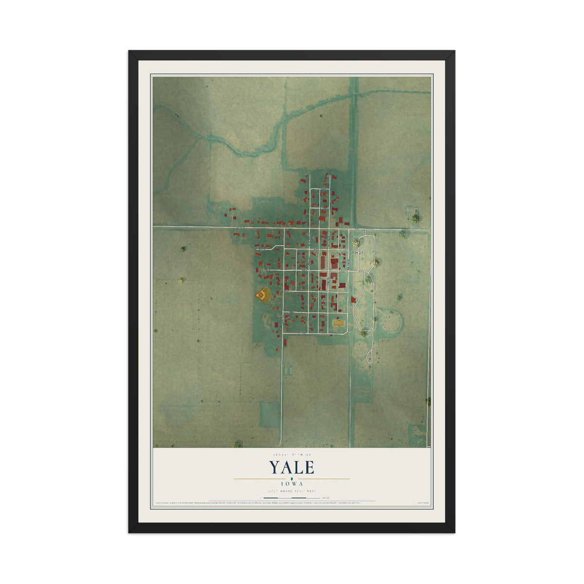 Map of Yale, Iowa, 12 x 18 inch print in a black wood frame