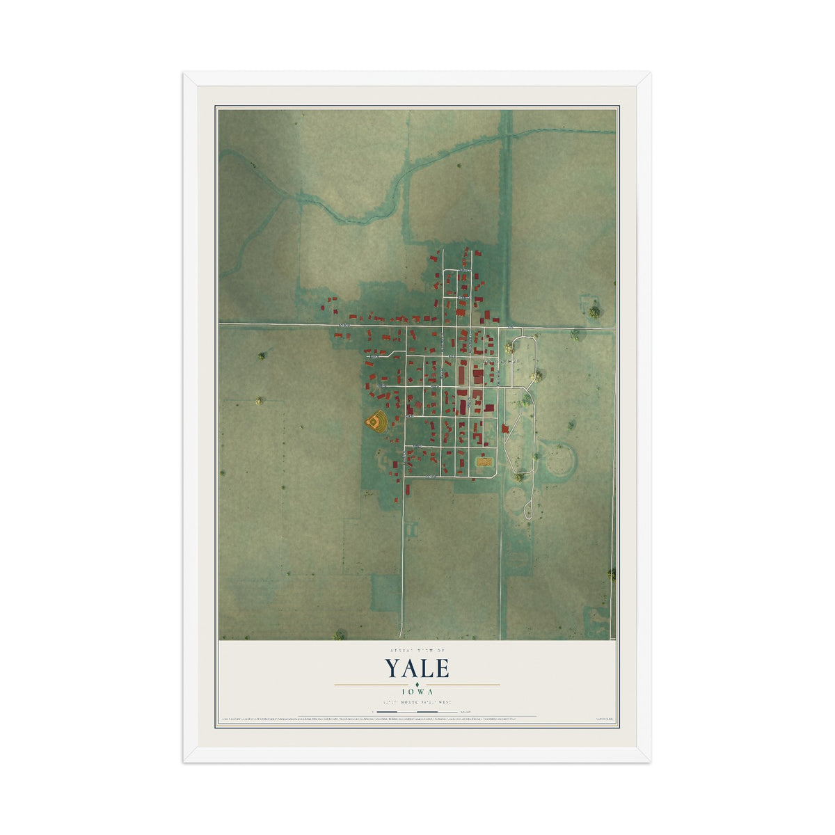 Map of Yale, Iowa, 12 x 18 inch print in a white wood frame