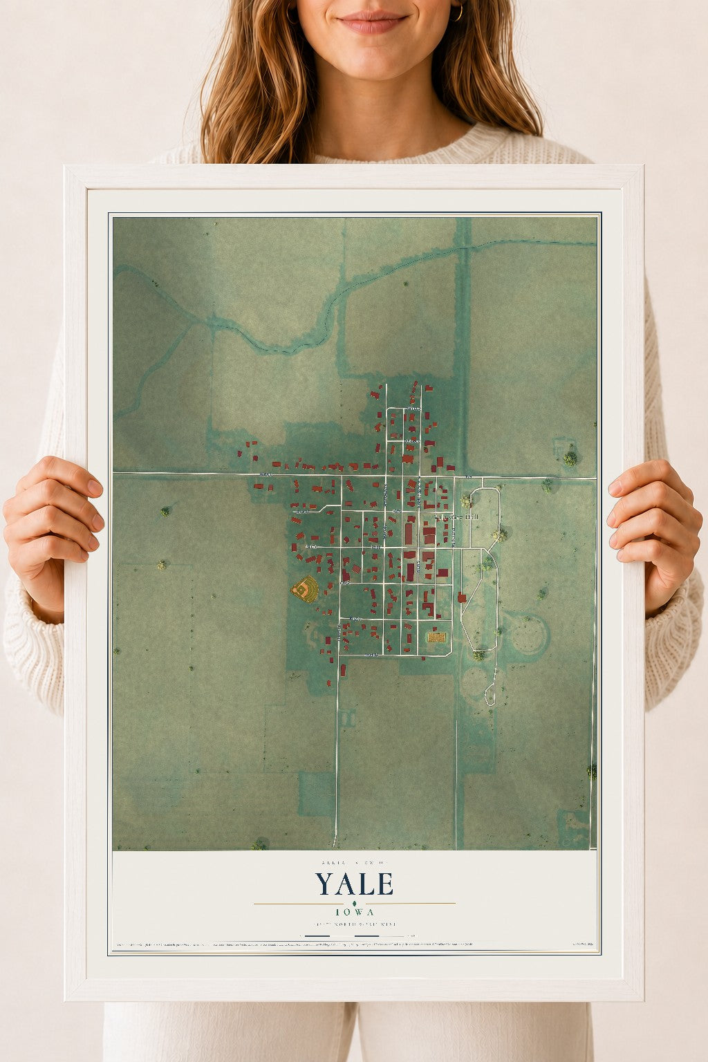 Map of Yale, Iowa, 18 x 24 inch print in a white wood frame