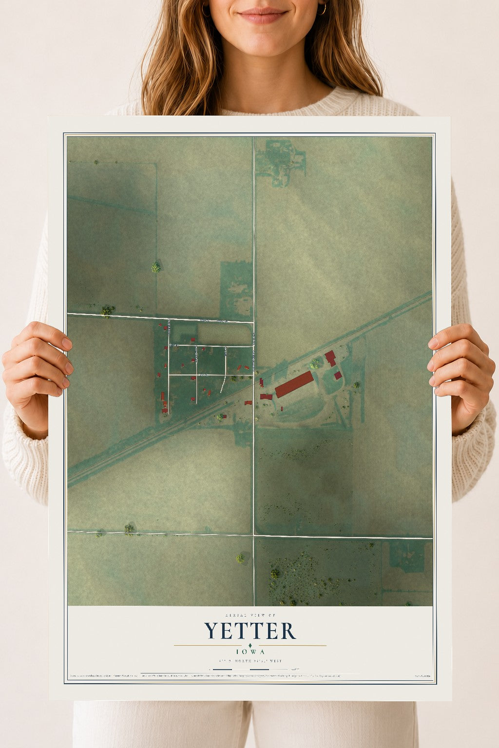 Map of Yetter, Iowa, 18 x 24 inch unframed archival matte print