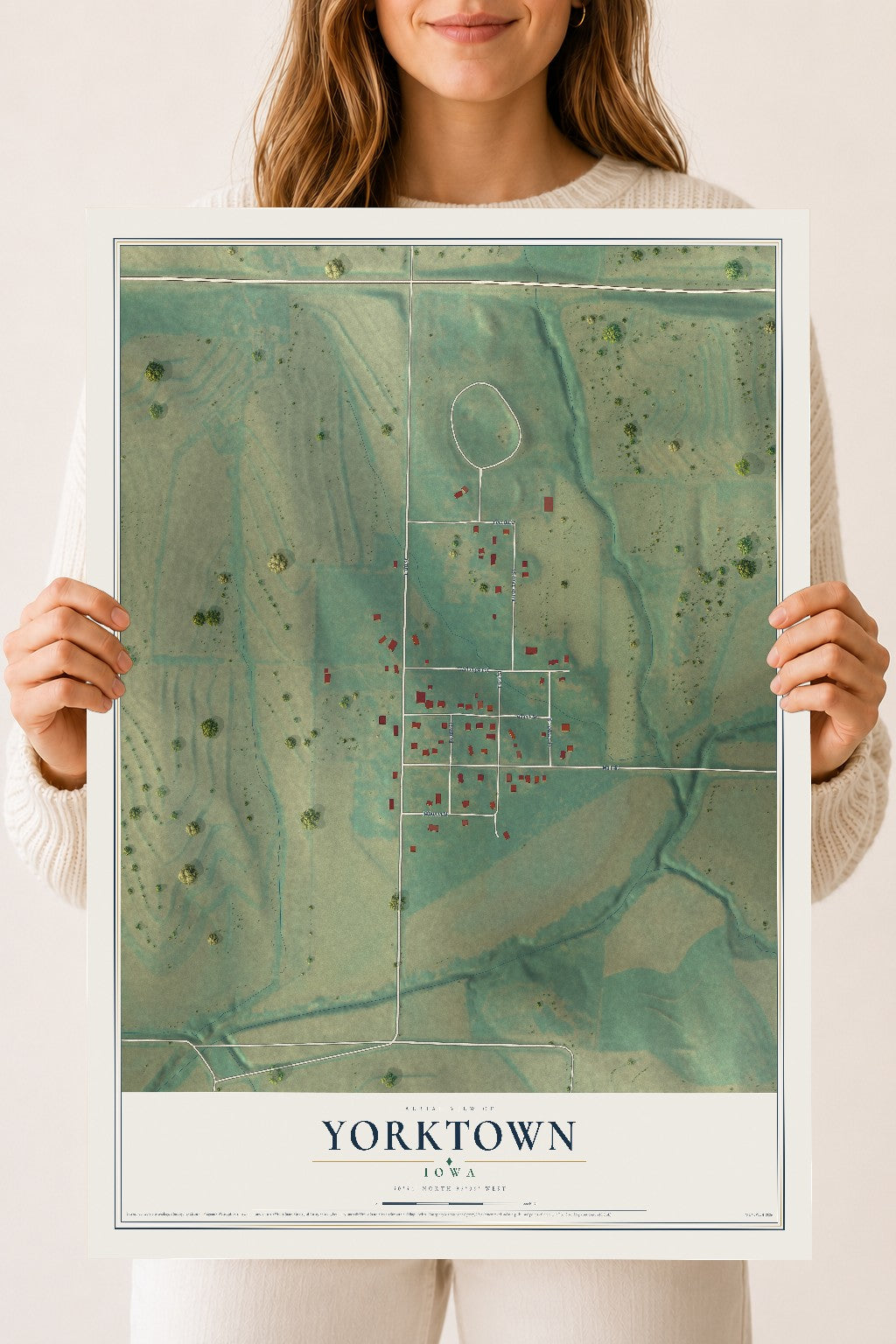 Map of Yorktown, Iowa, 18 x 24 inch unframed archival matte print
