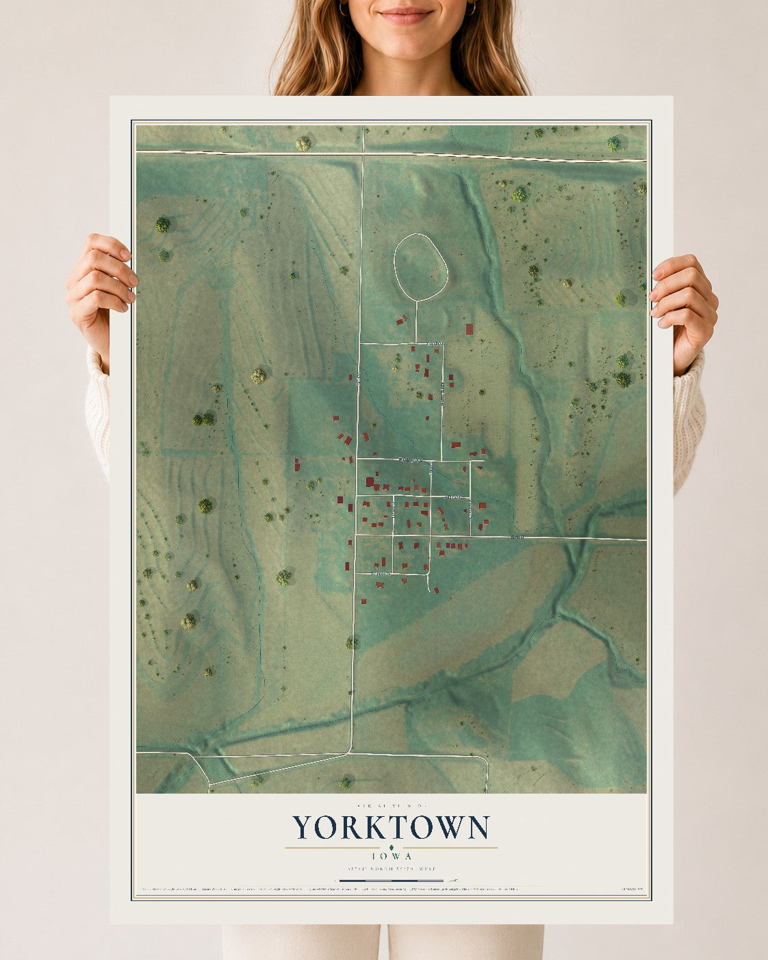 Map of Yorktown, Iowa, 24 x 36 inch unframed archival matte print
