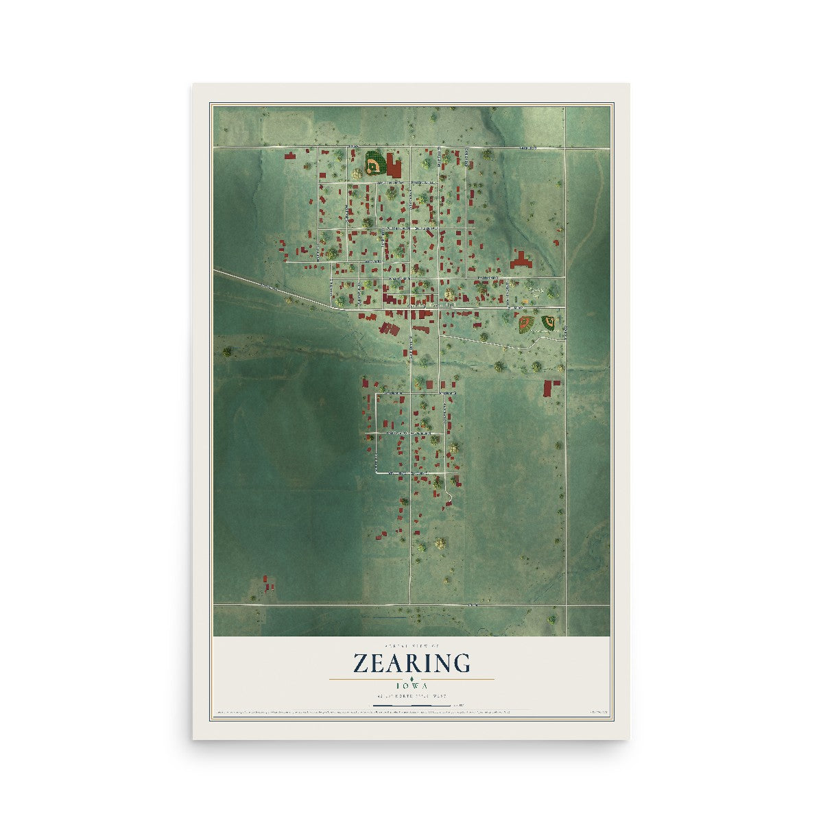 Map of Zearing, Iowa, 12 x 18 inch unframed archival matte print