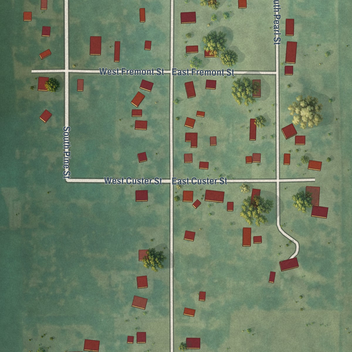 Second close-up of the map of Zearing, Iowa print showing more streets and buildings