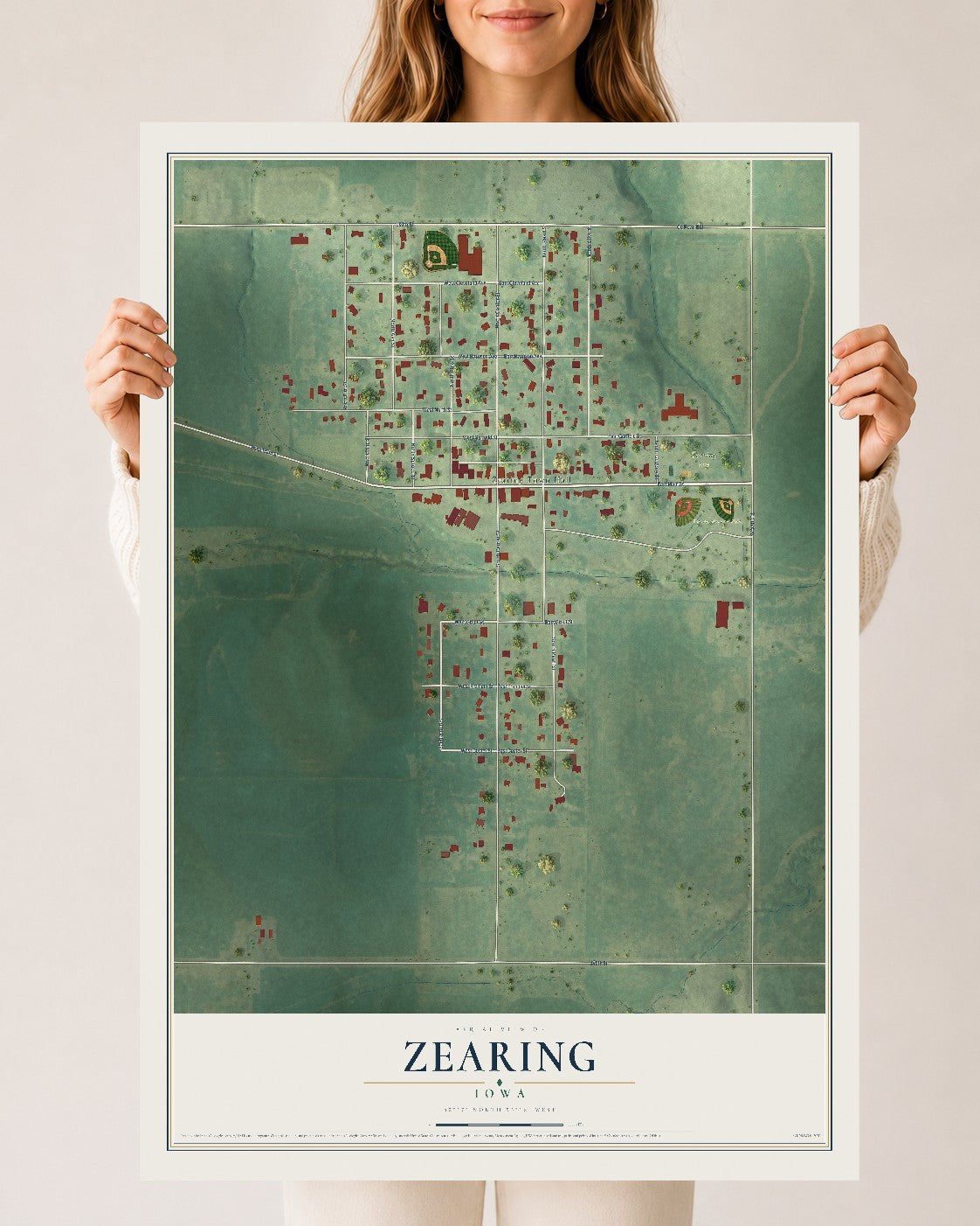 Map of Zearing, Iowa, 24 x 36 inch unframed archival matte print