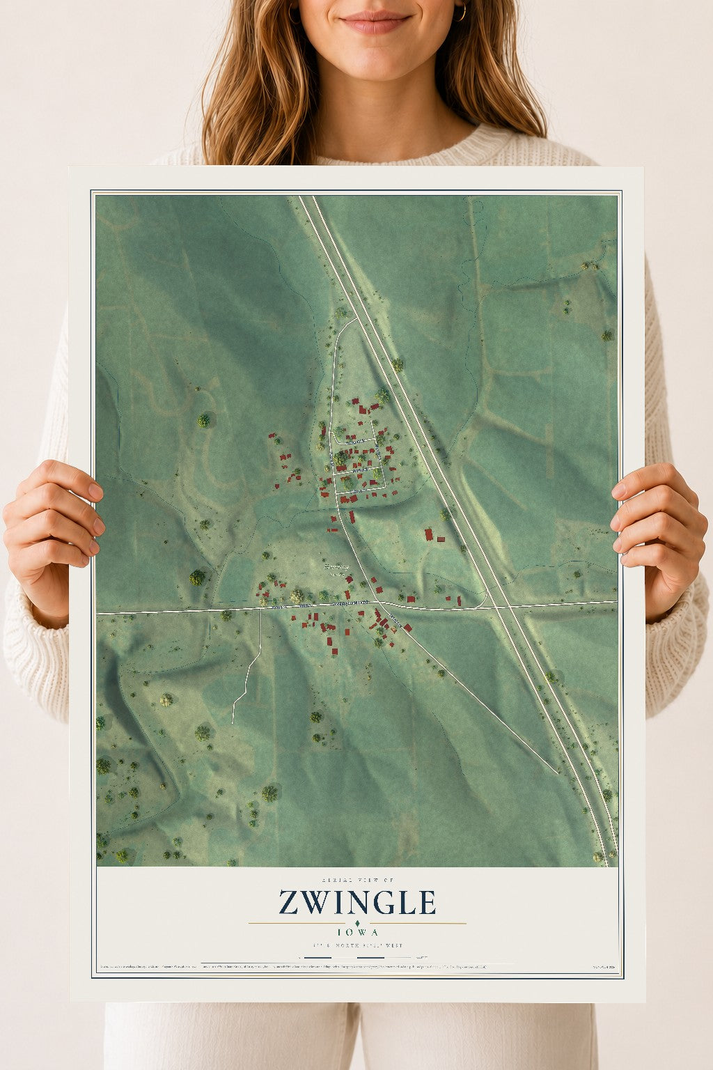 Map of Zwingle, Iowa, 18 x 24 inch unframed archival matte print