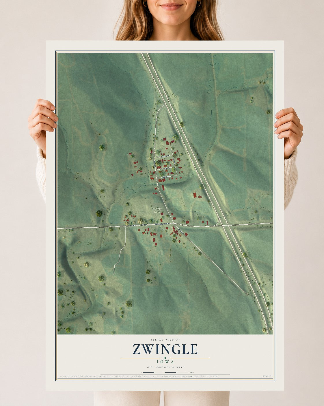 Map of Zwingle, Iowa, 24 x 36 inch unframed archival matte print
