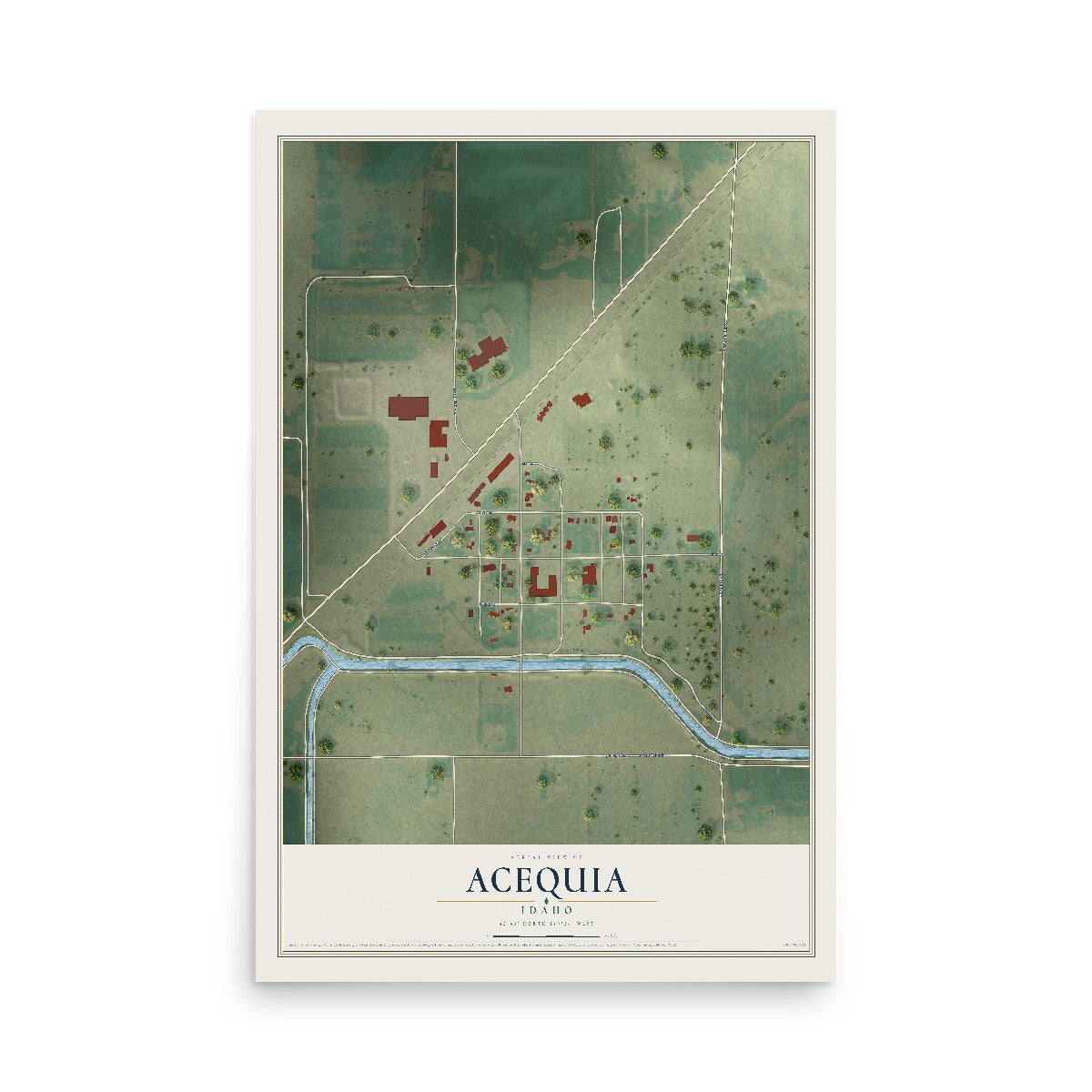 Map of Acequia, Idaho, 12 x 18 inch unframed archival matte print
